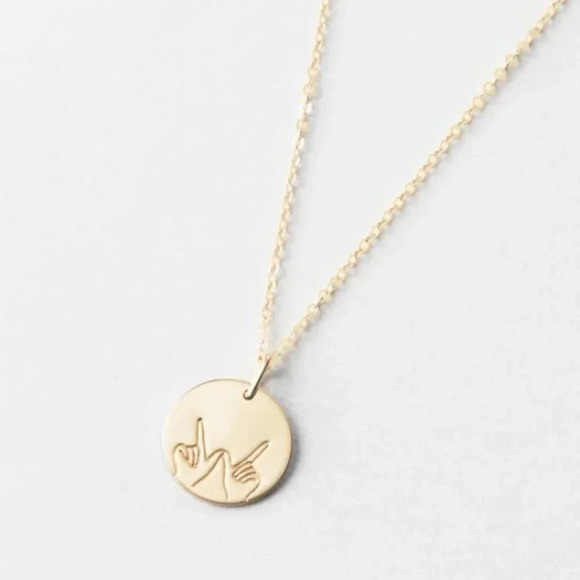 "Whatever" Sign Language Gold Charm Disc Necklace - Picture 2 of 9
